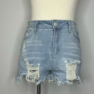 Jeans- Blue Jean Shorts with Frayed Edges + Rips